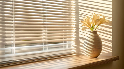 Aufkleber - sunlight streaming in through the window's venetian blinds