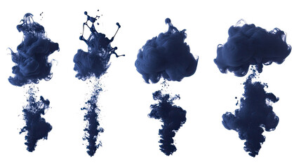 Poster - Navy Blue Paint Splash Creating Ink Clouds in Water Collection Generative AI