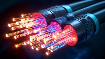 Poster - futuristic fiber optic technology concept with glowing cables and data streams 3d render