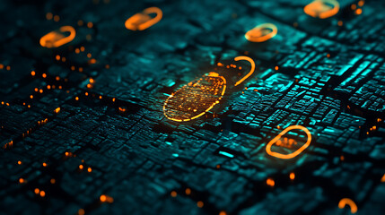 Poster - geolocation tracking map with digital footprints indicating locationbased data collection