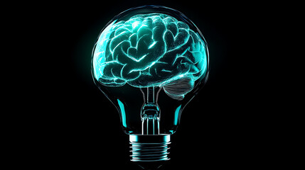 Poster - glowing brain lightbulb symbolizing artificial intelligence and innovation concept digital illustration