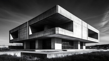 Leinwandbilder - highcontrast black and white photo of brutalist building geometric shapes and shadows abstract architecture