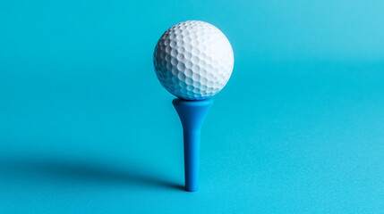 Golf Ball on Tee  Blue Background  Sport Equipment  Minimalist Photography