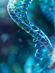 Poster - A close-up of a DNA strand against a blue and green background