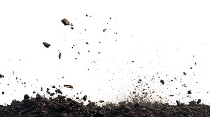 Leinwandbilder - scattered pile of dirt soil flying and isolated on white background abstract photo