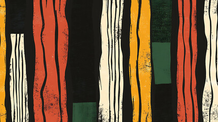 Poster - seamless africaninspired pattern with handdrawn vertical lines in traditional colors for kwanzaa black history month and juneteenth vector illustration