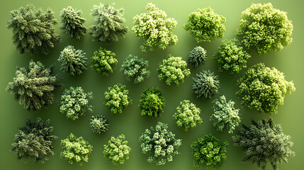 Poster - set of pine tree top view 3d illustrations for architecture and landscape plans