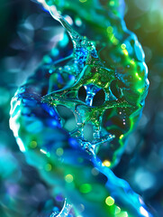Poster - A close-up shot of a green and blue DNA molecule, captured with a macro lens