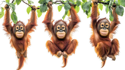 Poster - Orangutans Swinging Playfully on Vines Among Lush Green Leaves Generative AI