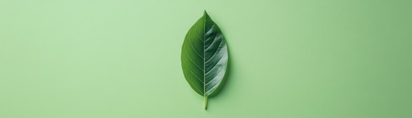 Aufkleber - Single Green Leaf on a Light Green Background