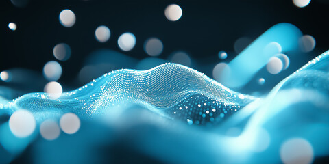 Poster - An artistic representation of sound waves flowing gracefully, with luminous blue elements creating a mesmerizing effect