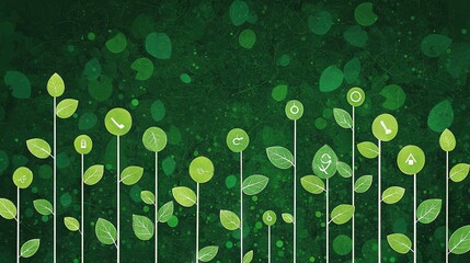 Wall Mural -  Green leaf group with number markings on dark green backdrop, allowing for text or image insertion