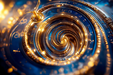 Poster - Delicate spirals of clocks and swirling stars depict an enchanting journey through the continuum of time
