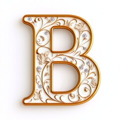 Decorative golden letter B with floral patterns and diamonds.