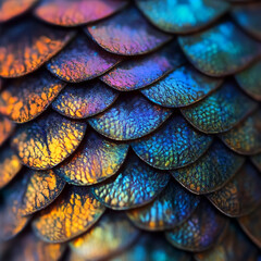 Poster - A close-up of iridescent fish scales, showcasing the intricate details and vibrant colors of nature