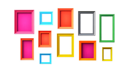 Wall Mural - Set of modern decorative bright multi colour picture frames isolated on transparent background. Generative AI