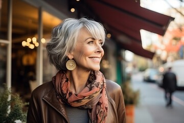 Portrait of a happy senior woman in the city, outdoor shot