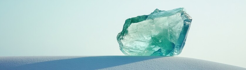 Poster - A Large Green Crystal Resting on a Snowy Surface