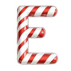 candy cane style E alphabet Realistic 3D on white background.