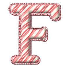 candy cane style f alphabet realistic 3d on white background.