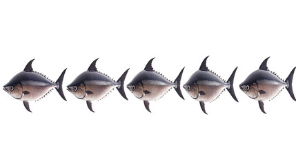 Poster - Set of Five Tuna Fish Displayed on a Clean White Background Generative AI