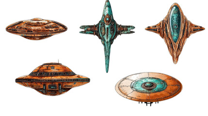 Poster - Close-up UFO and Alien Spacecraft Images on Transparent Background Generative AI