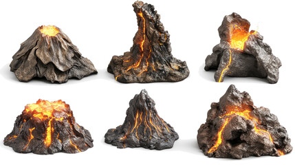 Poster - Erupting Volcanoes With Lava on Transparent Background Generative AI