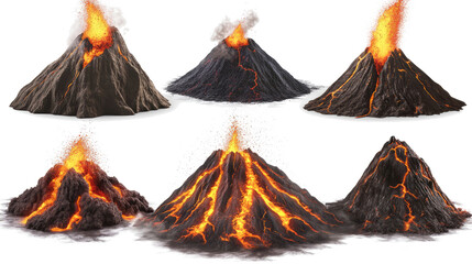 Poster - Erupting Volcanic Mountains With Lava on Transparent Background Generative AI