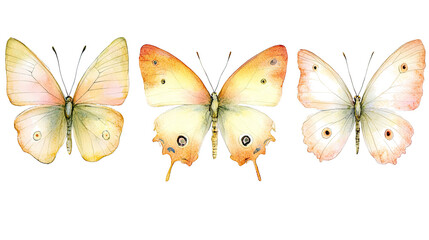 Poster - Bright Watercolor Butterflies Set Isolated on a Transparent Background Generative AI
