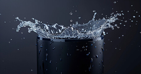 Poster - Water splashes in a black container against a dark background