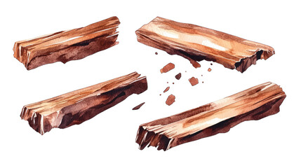 Poster - Watercolor Collection of Textured Wood Pieces With Scratches Generative AI