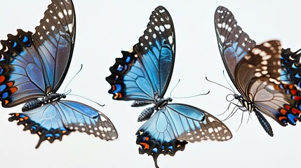 Poster - Beautiful Blue Butterflies With Open Wings in a Tranquil Environment Generative AI