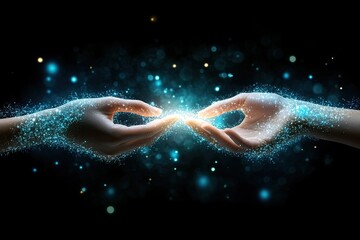 Poster - Human and Robot Hands Connecting Within a Vast Global Data Network at Night