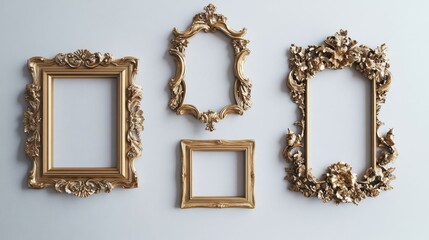 Poster - elegant gold picture frames displayed on a soft wall for decor generative ai