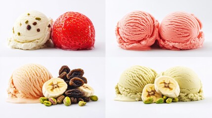 Poster - Scoops of Strawberry Raisin Pistachio and Banana Ice Cream Treat Generative AI