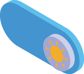 Poster - Sunbathing mode toggle button activating summertime relaxation, featuring a bright sun icon on a blue slider