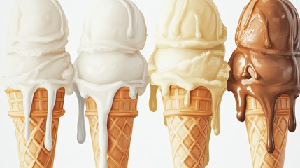 Poster - Delightful Summer Ice Cream Cones With Vanilla and Chocolate Flavors Generative AI