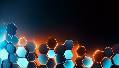 Abstract blue and orange glowing hexagonal pattern background.