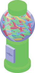 Poster - Green gumball vending machine dispensing colorful candy in an isometric view