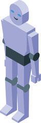 Poster - Friendly robot standing still with arms down, featuring blue eyes, presented in an isometric view