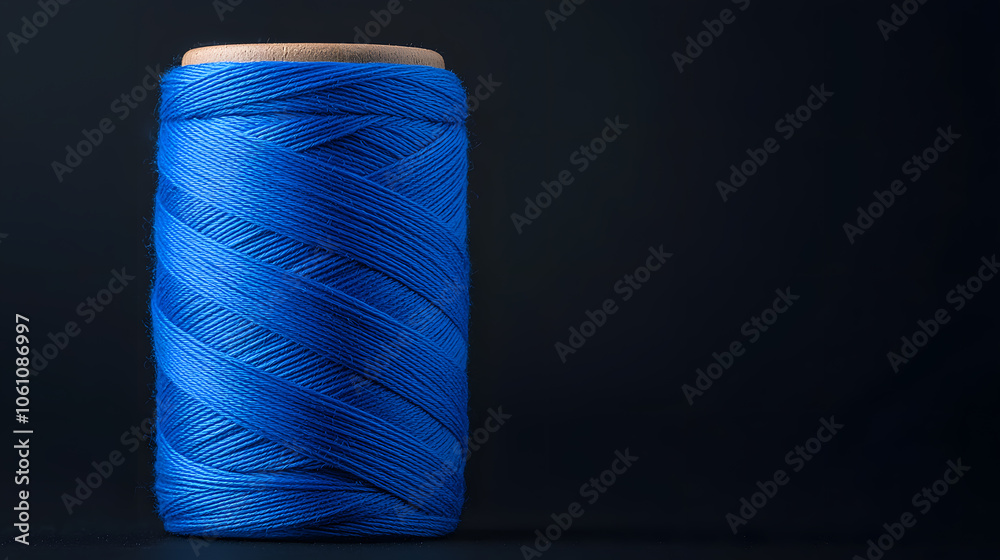 Spool of Blue Thread: A Close-Up View Highlighting the Texture and ...