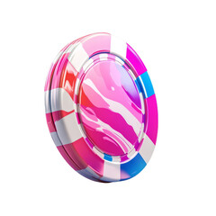Colorful poker chip isolated on Transparency Background casino gambling game bet risk chance win fortune entertainment leisure activity fun abstract design element 3d render illustration vivid vibrant