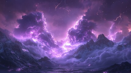 Poster - Background - black spotlight smoke stage entertainment with purple lightning. Hyper-realistic.