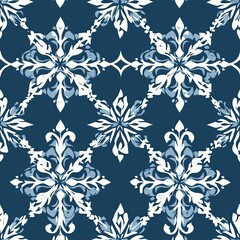 Wall Mural - Seamless Pattern of White Snowflakes on Dark Teal Snowflake