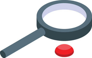 Poster - Magnifying glass hovering over a vibrant red spot, in a detailed isometric view, symbolizing investigation and discovery