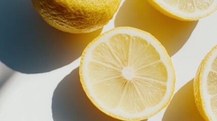 Poster - Slices of Yellow Lemon Fruit on White Surface