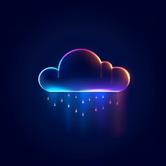 Wall Mural - Neon cloud with rain drops icon on dark background.