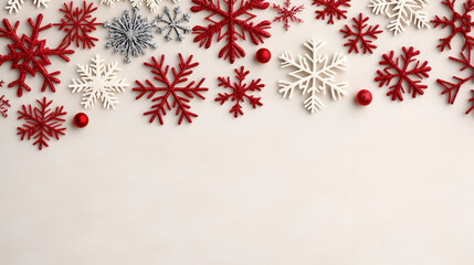 Sticker - Red and White Snowflakes Arranged on a Light Beige Background