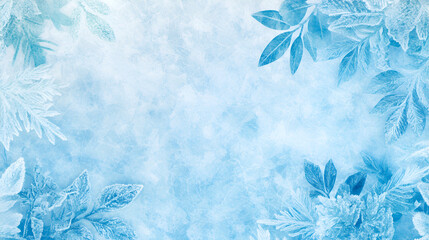 Sticker - Frosty Leaves, Delicate and Blue, a Wintery Background, Perfect for Festive Designs