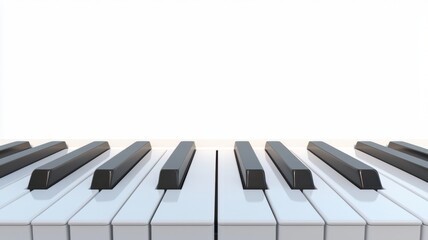 A close-up view of piano keys against a white background, highlighting the contrast between the black and white keys.